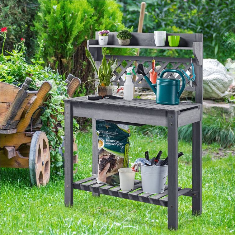 Gray shop potting bench